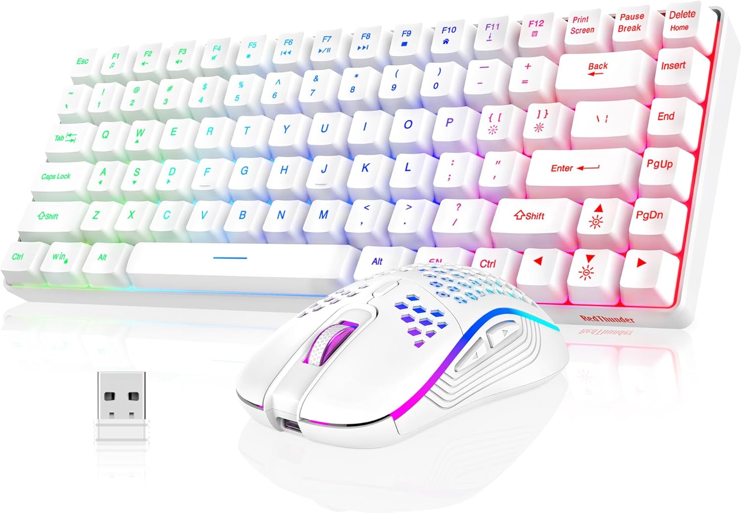 RedThunder K84 Wireless Keyboard and Mouse Combo, Rainbow Backlit Rechargeable Battery, 75% Layout TKL Ultra Compact Gaming Keyboard & Lightweight 3200 DPI Honeycomb Optical Mouse (White)