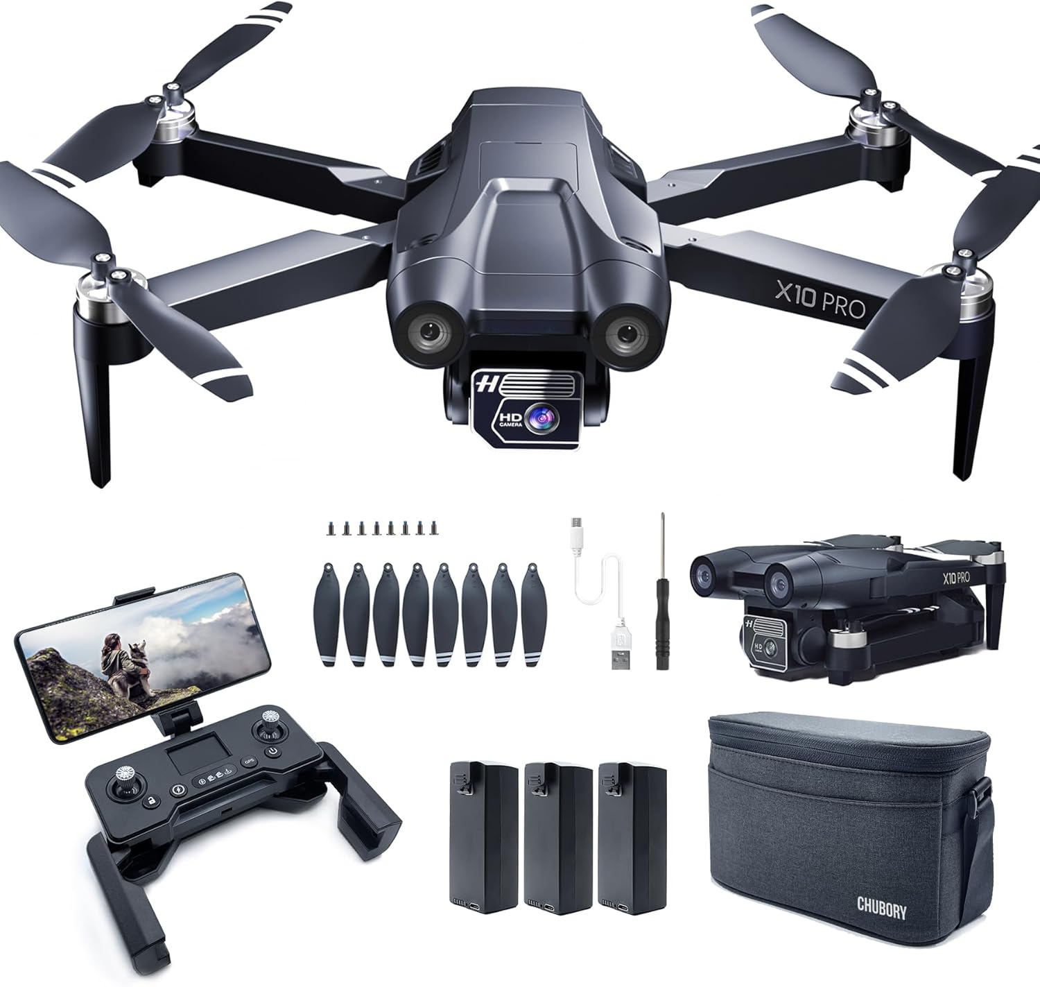 4K UHD GPS Drones with Camera for Adults, CHUBORY X10 PRO, 90 Min Long Flight Time, 3280 FT Wide Control Distance, Auto Home Return, Follow Me Feature, Brushless Motor, 5G FPV RC Quadcopter for Beginners (