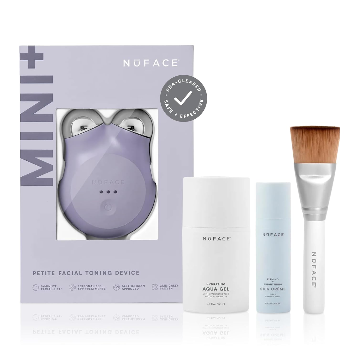 NuFACE MINI+ Microcurrent Facial Device Kit – FDA Cleared Face Sculpting & Skin Tightening Device to Contour, Lift & Tone + Microcurrent Gel Activator & Silk Creme – Violet Dusk