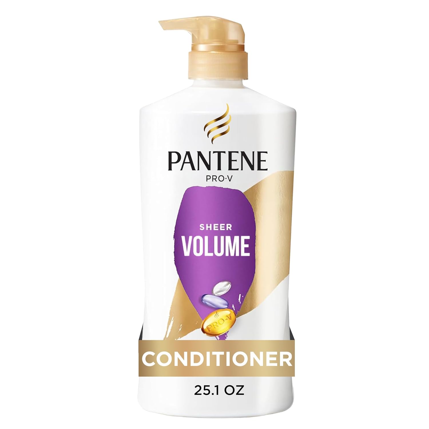 Pantene Conditioner, Sheer Volume – 72-Hour Fullness, Lightweight Nourishment with Pro-Vitamin B5 + Antioxidants, Fine, Thin, Color-Treated Hair, Paraben Free, Strengthens Bonds, 25.1 Fl Oz