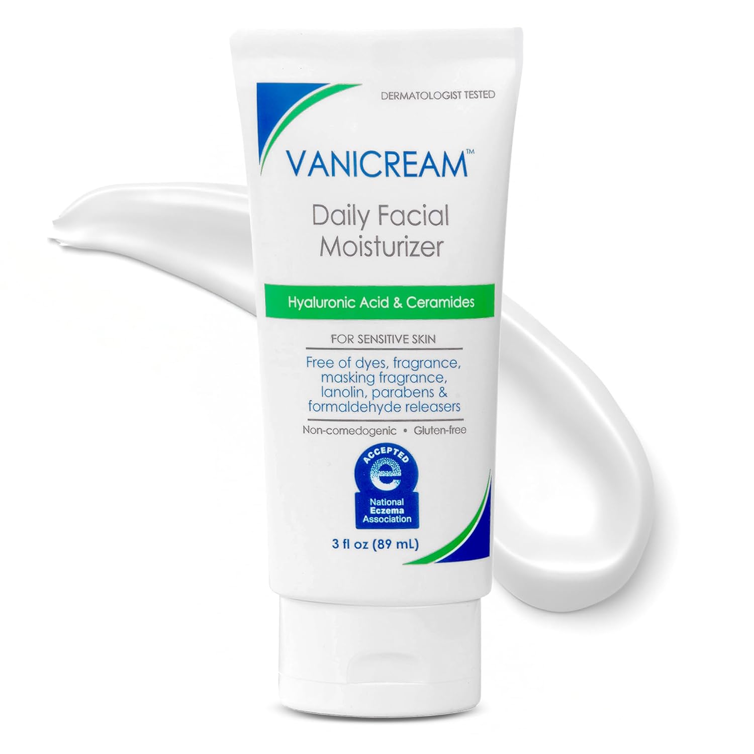 Vanicream Daily Facial Moisturizer With Ceramides and Hyaluronic Acid – Formulated Without Common Irritants for Those with Sensitive Skin, 3 fl oz (Pack of 1)
