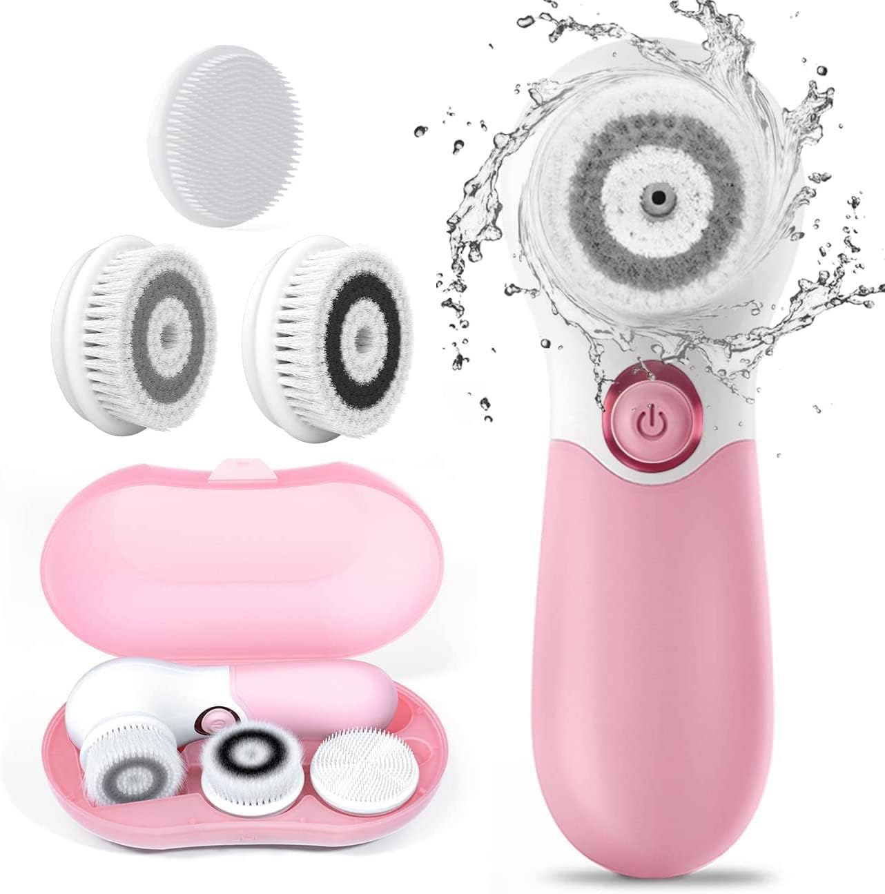 TOUCHBeauty Electric Facial Brush Skin Deep Cleansing Device with 3 Replacement Brush Head, Waterproof Facial Scrubber Exfoliator- Get Rid of Acne,Spot,Blackhead Travel Set Light Red (Pink)