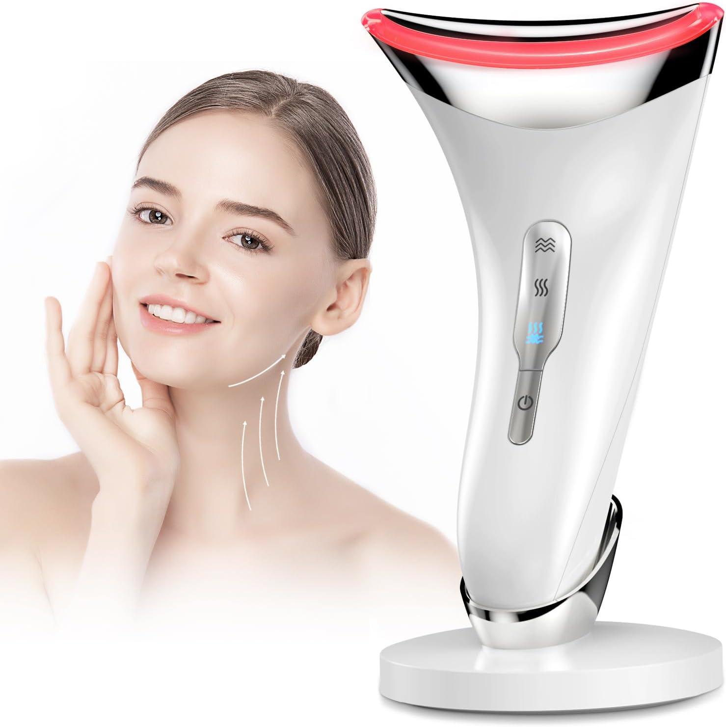 Face Massager Facial Lifting Device: Electric Neck Lift Machine 45°C Heat EMS Microcurrent Massage – 3 LED Face Toning Devices Wand Anti-Wrinkle – Anti-Aging Face Sculpting Device for Women Neck Care