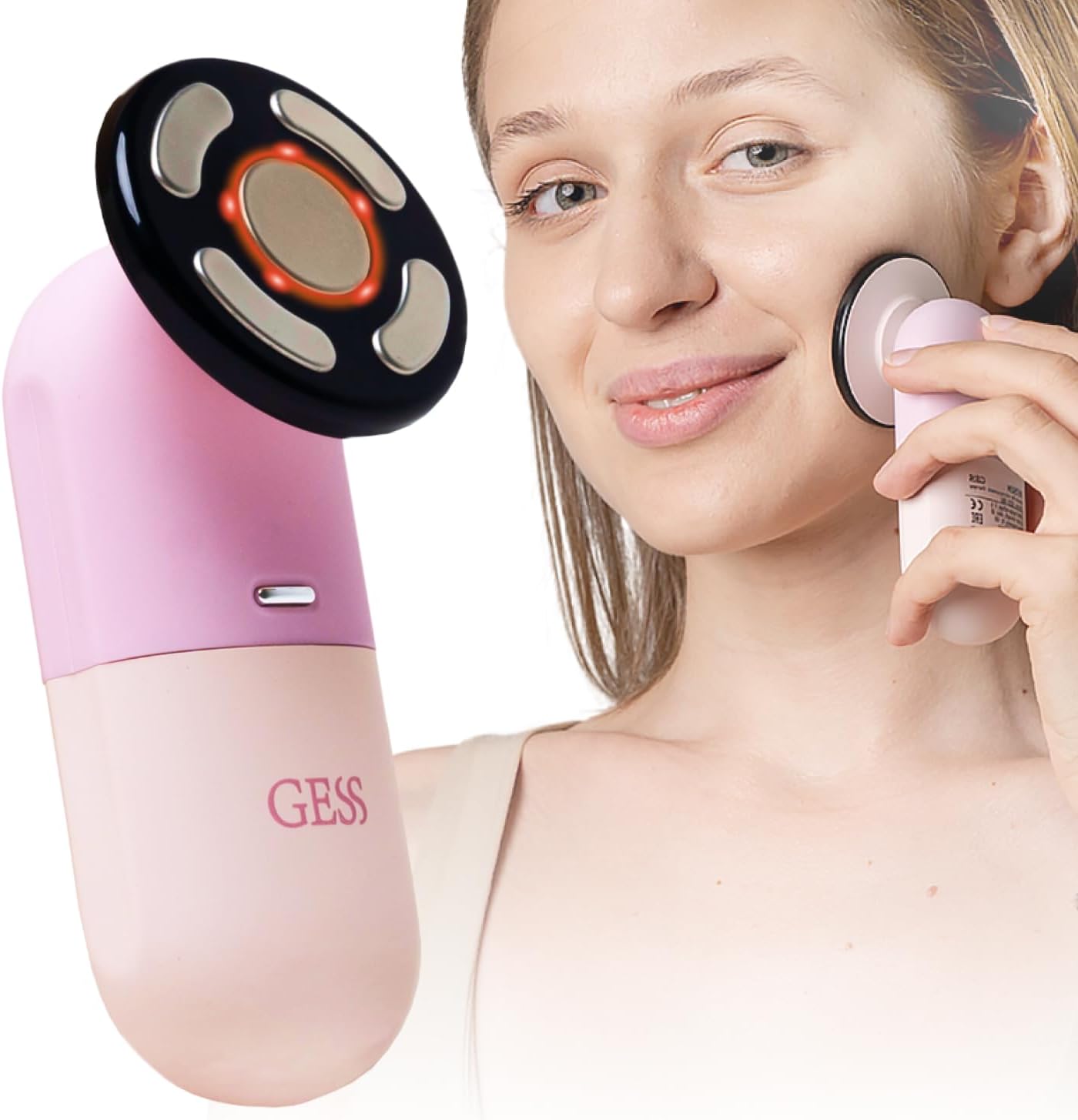 GESS Travel Microcurrent Face Lifting Device with Heater, 3 Modes, Rechargeable, Anti-Aging Machine, Contour Skin Tightening, Microcurrent Face Lifter, Face Tightening and Lifting, Anti-Wrinkle
