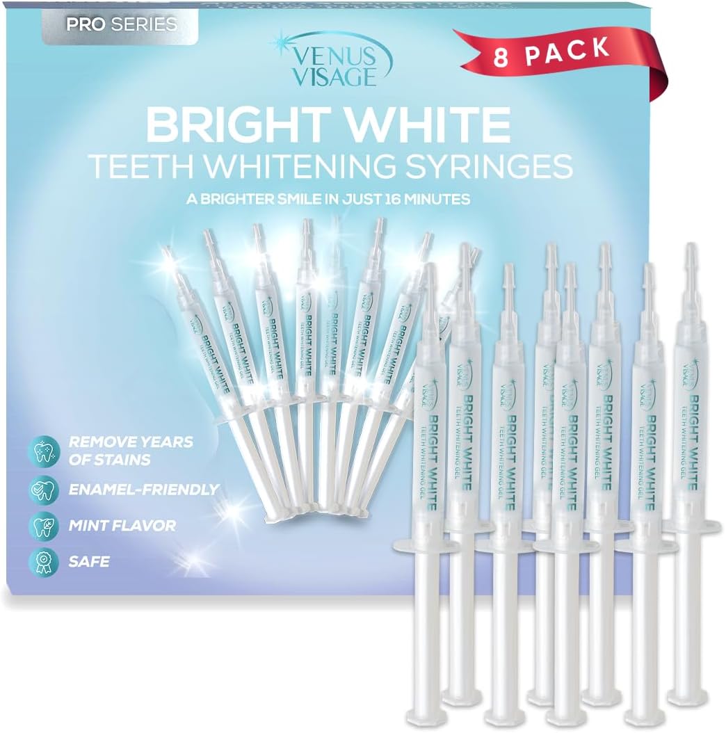 Venus Visage Teeth Whitening Gel Syringes (Pack of 8) – Teeth Whitening Kit Refill for Trays – No Sensitivity – Visible Results (3ml/3.0ml each)