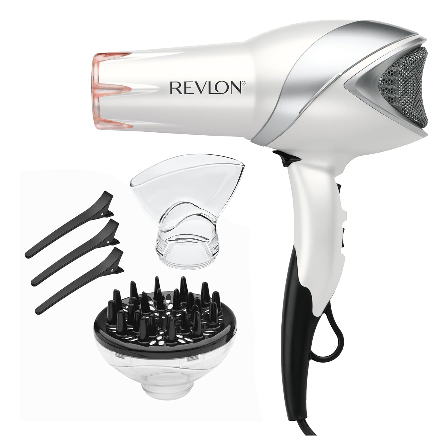 REVLON Infrared Hair Dryer with Diffuser & Concentrator – Ionic Ceramic Blow Dryer for Frizz Control, Shine, Soft Hair & Moisture Protection – 1875W Professional Salon-Quality (White)