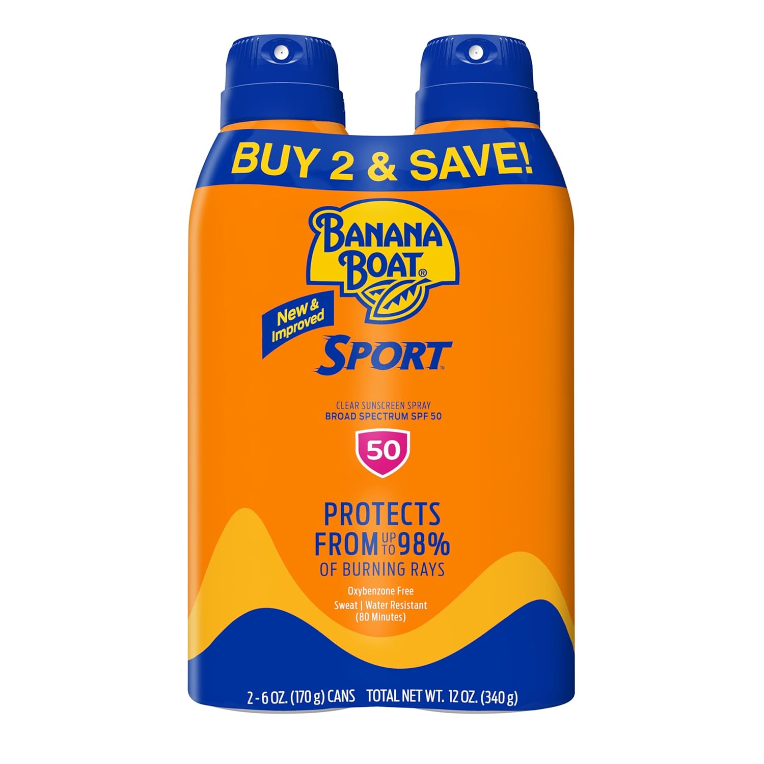Banana Boat Sport Ultra SPF 50 Sunscreen Spray | Banana Boat Sunscreen Spray SPF 50, Water Resistant, Oxybenzone Free, Sunblock, 6oz each Twin Pack