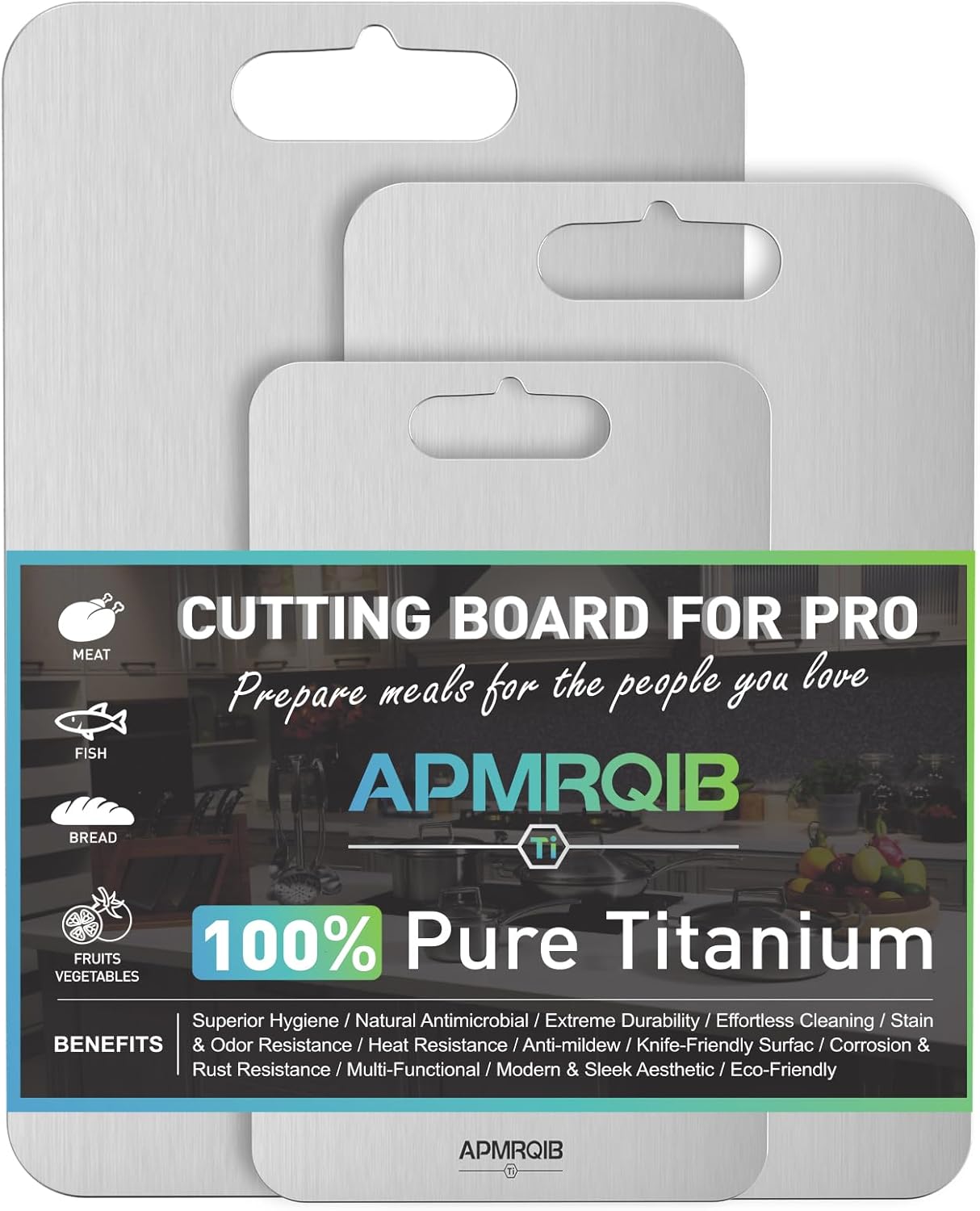 Titanium Cutting Board Set of 3,100% Pure Titanium Cutting Boards for Kitchen, Double Sided Non Toxic Cutting Board, Ideal Charcuterie & Chopping for Meat, Hygiene Durable Dishwashr(3 Pack)