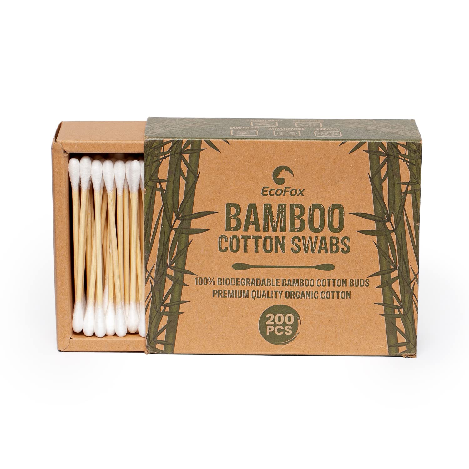 Bamboo Cotton Swabs 200 Count | Eco-Friendly & Pure Cotton Buds | Double Tipped Sticks | 100% Plant-Based & Natural | Perfect for Makeup & Nail Applications, Arts & Crafts, Removing Dust & Dirt…
