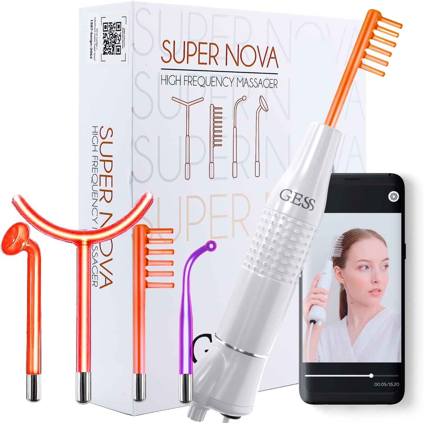 Darsonval Portable High-Frequency Acne/Hair Loss/Wrinkle Reducer, Cosmetic Device for Body/Face