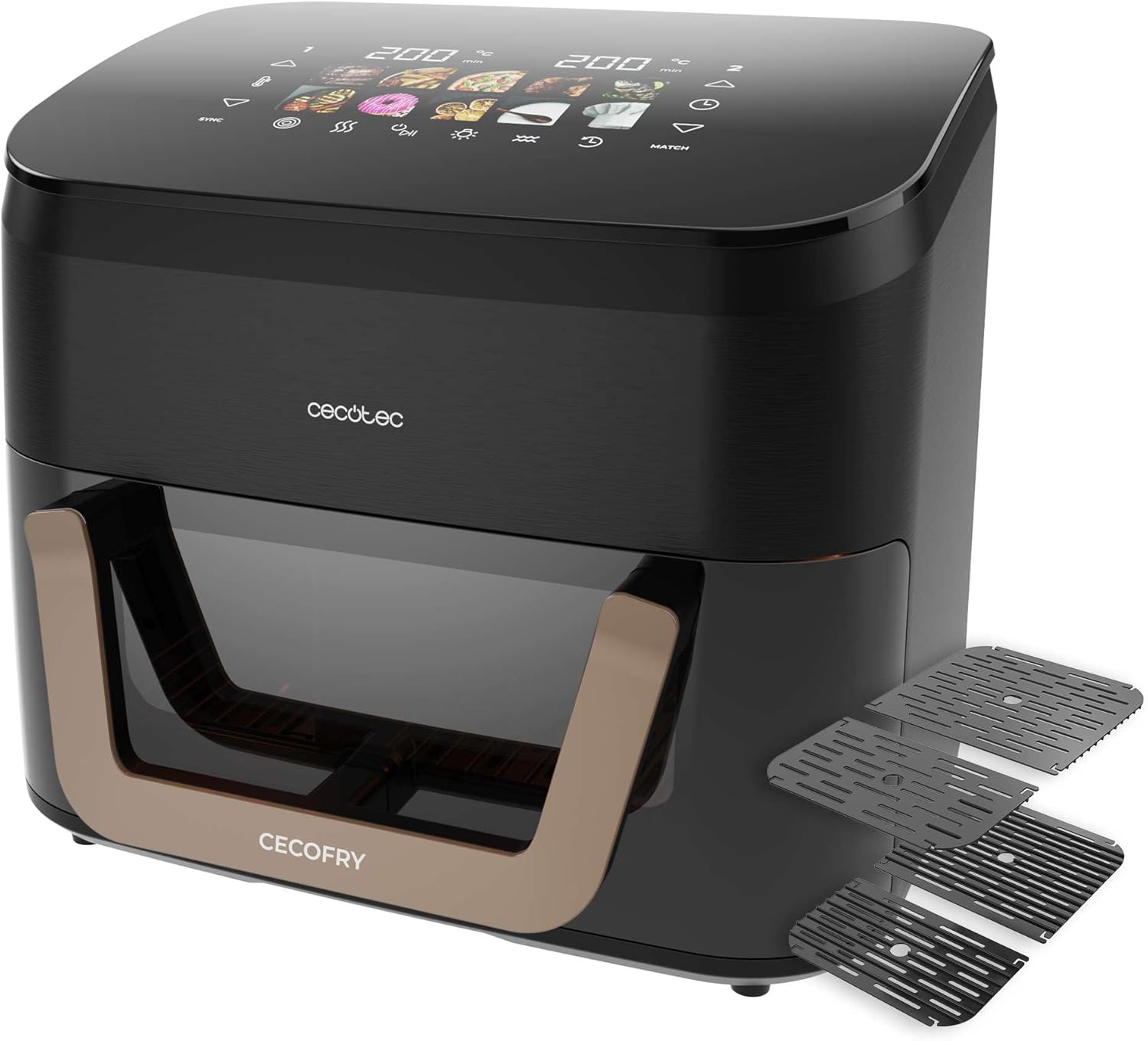 Cecotec Cecofry&Grill Smokin’ 11000 Plus Hot Air Fryer. 2900 W, 11 L, Integrated Smoker, Triple Grill, Two Zones with Synchronised Cooking End, Pizza Maker, Divider – BBQ Flavour at Home