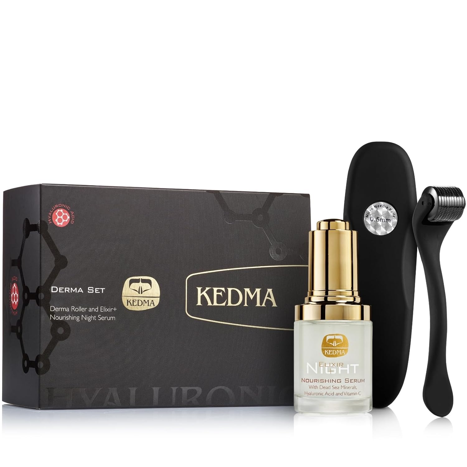 Kedma Derma Roller Set for the Face, Collagen Stimulation and Radiance, with Hyaluronic Acid and Vitamin C, 1 Set