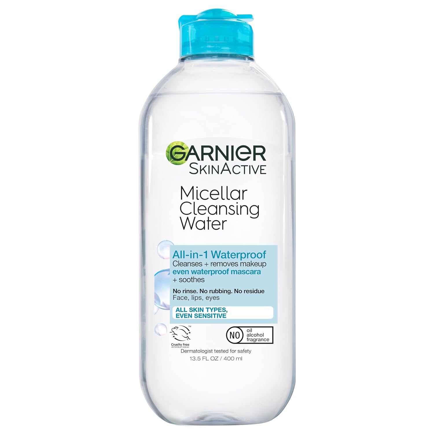 Garnier Micellar Water For Waterproof Makeup, Hydrating Facial Cleanser & Makeup Remover, Suitable for Sensitive Skin, Vegan, Cruelty Free, 13.5 Fl Oz (400mL), 1 Count