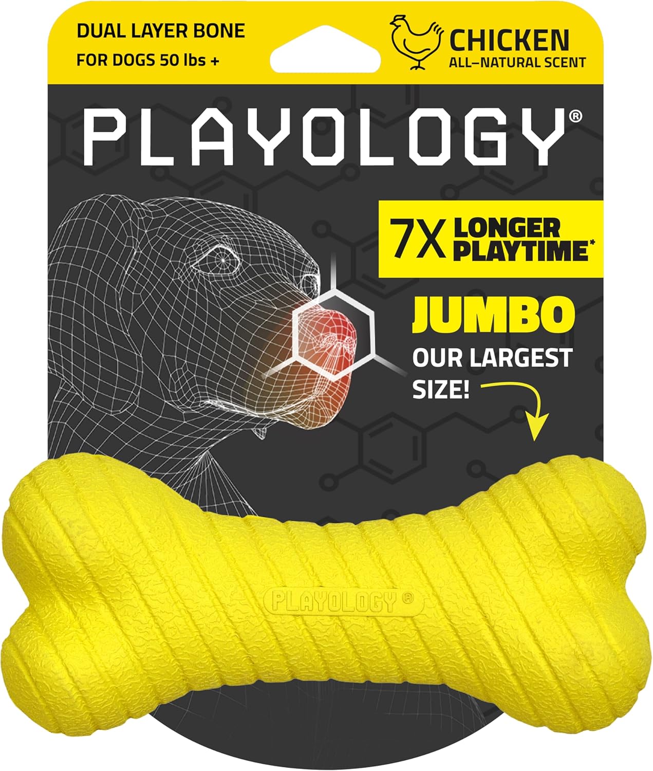 Playology Dog Toys | Dual Layer Bone Durable Chew Toy Bone for Dogs | Jumbo Chicken Scented Toy – Easy to Clean and Made from Non Toxic Materials