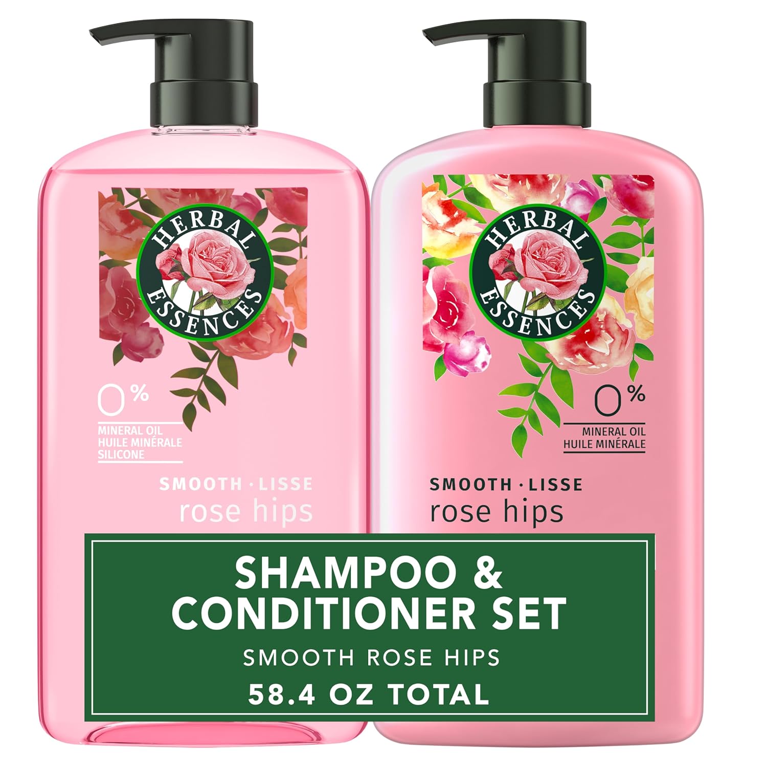 Herbal Essences Shampoo & Conditioner Set, Rose Hips – Smooth Collection, Paraben-Free, Color-Safe, Shiny Hair with Jojoba & Vitamin E, 29.2 Fl Oz Each, 2-Pack