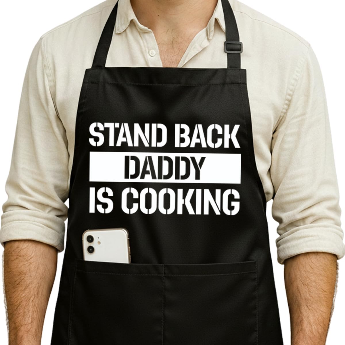 Funny Black Grill Apron with Pockets for Man,Dad,Husband,Father in Law,Chef Daddy Grilling Apron BBQ Cooking Gifts