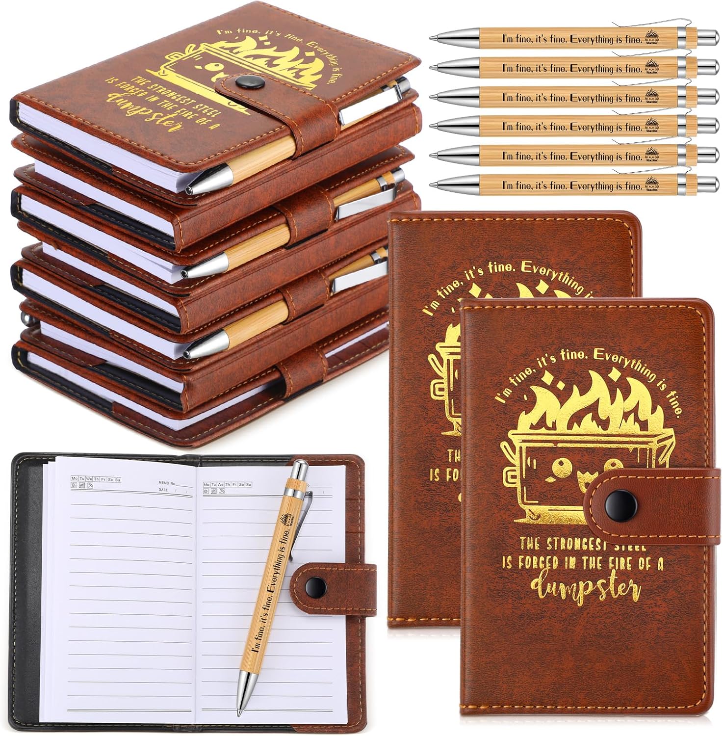 Colarr 10 Sets Dumpster Fire Response Team Leather Notebooks with Pens Funny Coworker Office Gifts Employee Appreciation Gifts for 911 Dispatcher Administrative Professional Lab Week Teacher (Brown)